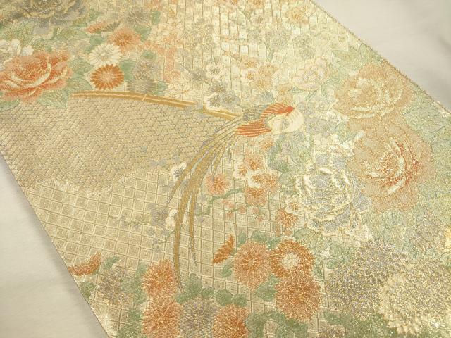 平和屋着物◎宝珠本佐賀錦 六通柄袋帯 花鳥文 枝梅 九百錦 正絹 逸品 DABI3990ya