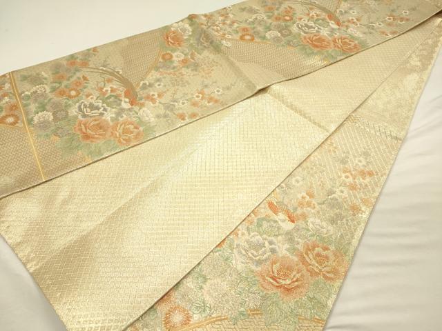 平和屋着物◎宝珠本佐賀錦 六通柄袋帯 花鳥文 枝梅 九百錦 正絹 逸品 DABI3990ya