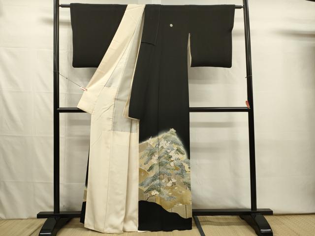 平和屋着物■豪華黒留袖 作家物 風景花松文 暈し染め 金彩 正絹 逸品 DABI3996ya