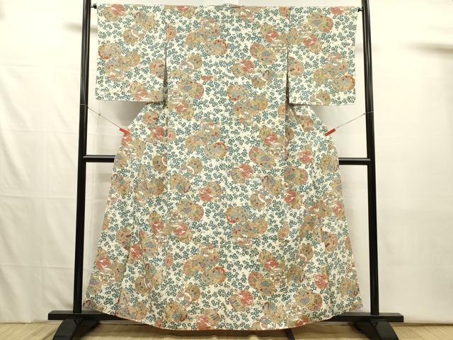 平和屋着物■上質な小紋 舞蝶花鳥文 鼓 正絹 逸品 DABI3998ya