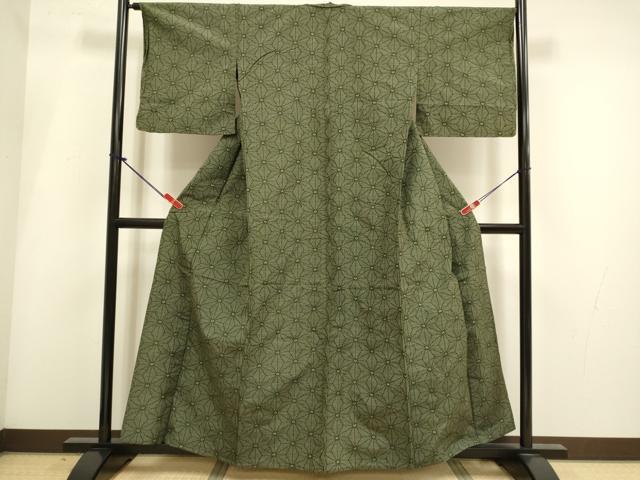 平和屋着物▽上質な紬 単衣 麻の葉文様 正絹 逸品 DABI4004du