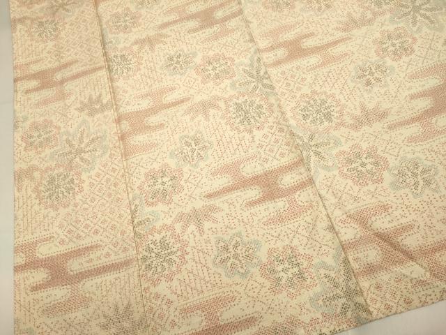 平和屋着物▽上質な紬 単衣 エ霞花文 正絹 逸品 DABI4008du