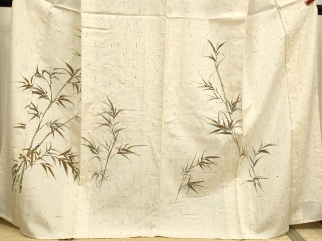 平和屋着物▽訪問着 単衣 紬地 手描き 笹竹文 正絹 逸品 DABI4009du