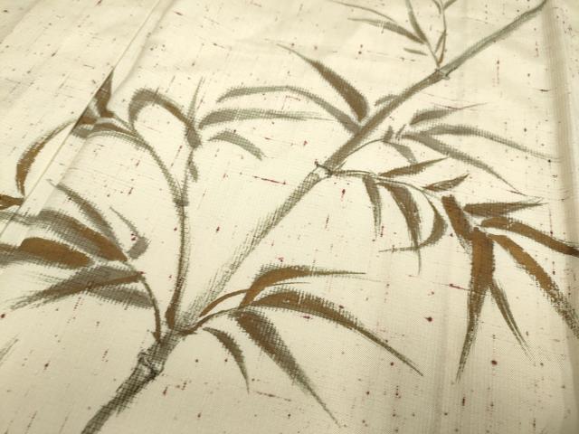 平和屋着物▽訪問着 単衣 紬地 手描き 笹竹文 正絹 逸品 DABI4009du