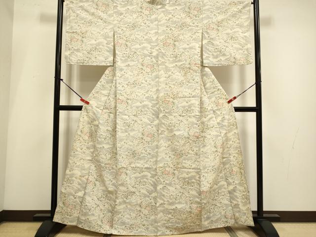 平和屋着物▽上質な紬 単衣 花鳥文 正絹 逸品 DABI4011du