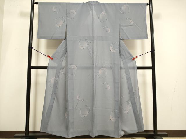 平和屋着物*夏物 小紋 絽縮緬 枝花文 洗える着物 DABI4015du
