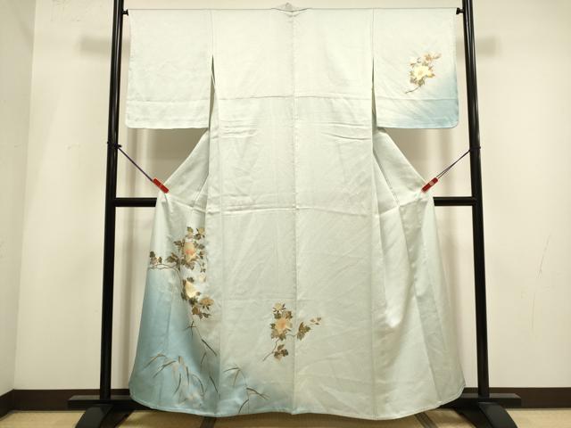 平和屋着物▽訪問着 単衣 花蝶文 暈し染め 金彩 正絹 逸品 DABI4017du