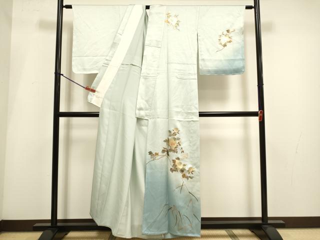 平和屋着物▽訪問着 単衣 花蝶文 暈し染め 金彩 正絹 逸品 DABI4017du
