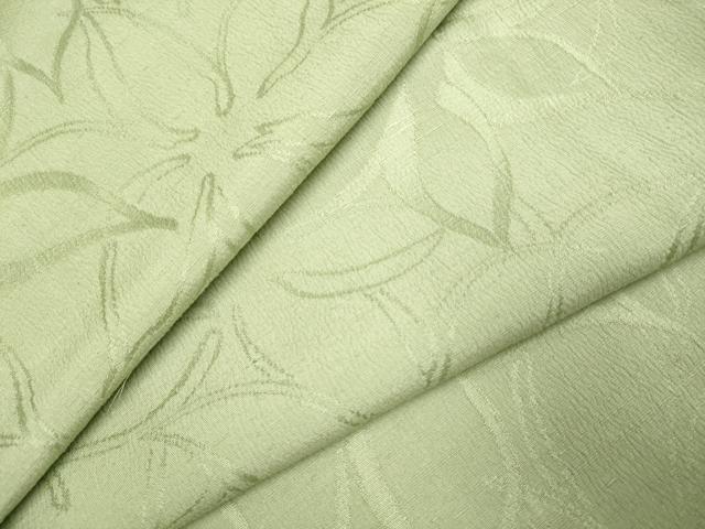平和屋着物▽上質な色無地 単衣 舞花地紋 お召縮緬 鶸茶色 正絹 逸品 DABI4025du
