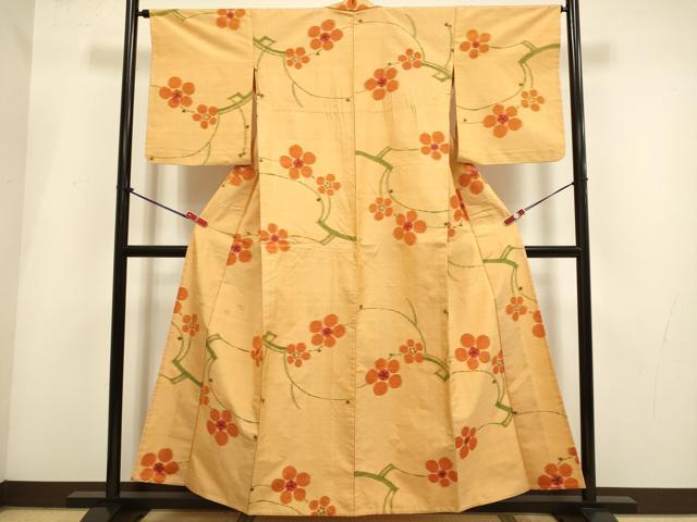 平和屋着物▽上質な紬 単衣 枝梅文 正絹 逸品 DABI4032du