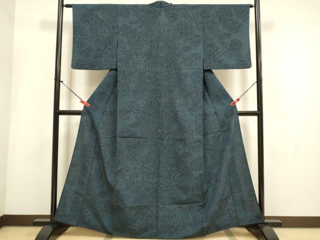 平和屋着物▽本塩沢 単衣 草花文 正絹 逸品 DABI4034du