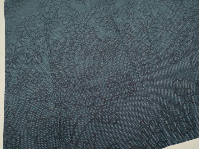 平和屋着物▽本塩沢 単衣 草花文 正絹 逸品 DABI4034du
