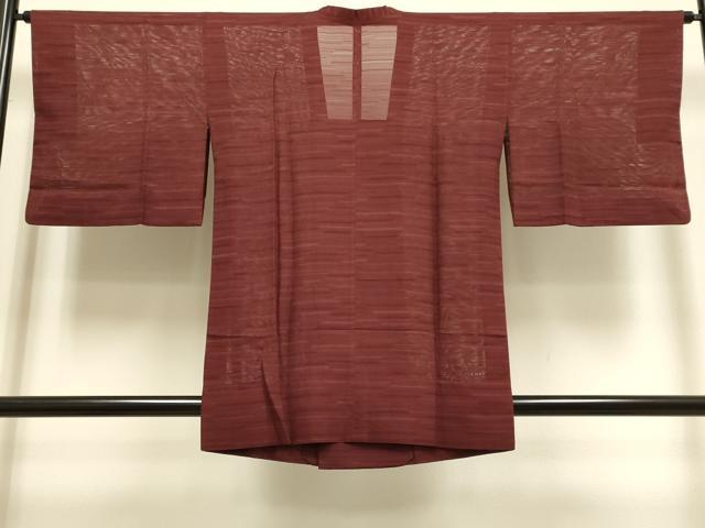 平和屋着物▽道行コート スリーシーズン 春夏秋 塵除け 霞文 小豆色 正絹 逸品 DABI4053du