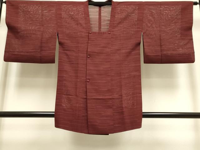 平和屋着物▽道行コート スリーシーズン 春夏秋 塵除け 霞文 小豆色 正絹 逸品 DABI4053du