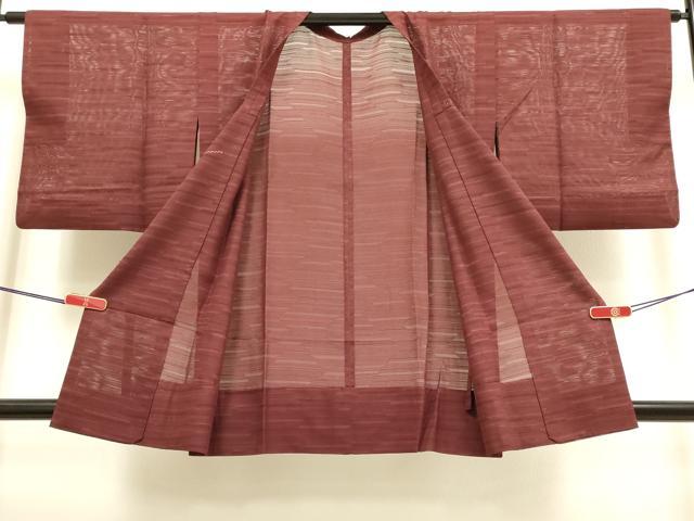 平和屋着物▽道行コート スリーシーズン 春夏秋 塵除け 霞文 小豆色 正絹 逸品 DABI4053du