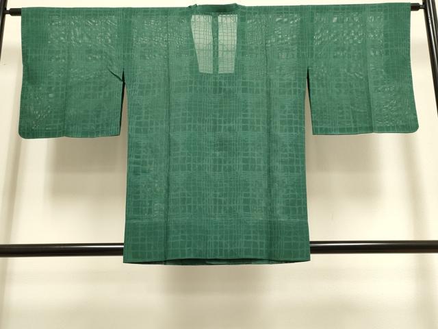 平和屋着物▽道行コート スリーシーズン 春夏秋 塵除け 格子柄 木賊色 正絹 逸品 DABI4059du