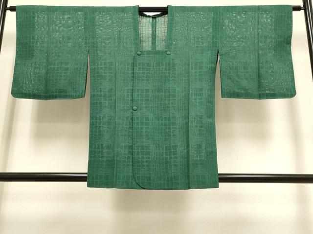平和屋着物▽道行コート スリーシーズン 春夏秋 塵除け 格子柄 木賊色 正絹 逸品 DABI4059du
