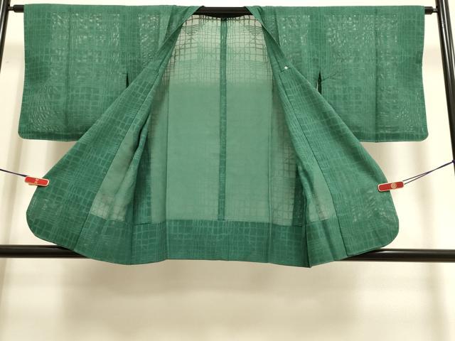 平和屋着物▽道行コート スリーシーズン 春夏秋 塵除け 格子柄 木賊色 正絹 逸品 DABI4059du
