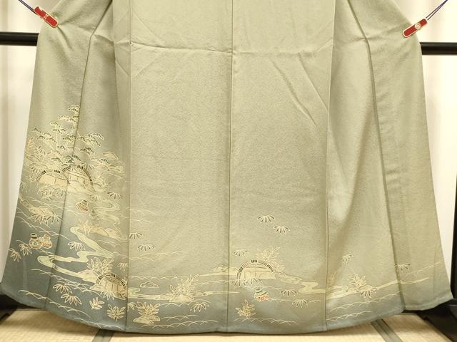 平和屋着物▽訪問着 単衣 流水風景文 暈し染め 正絹 逸品 DABI4064du