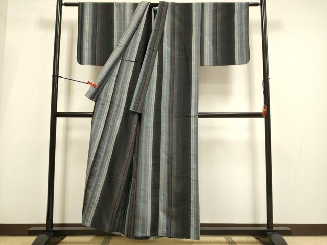 平和屋着物▽上質な紬 単衣 縞 正絹 逸品 DABI4099du