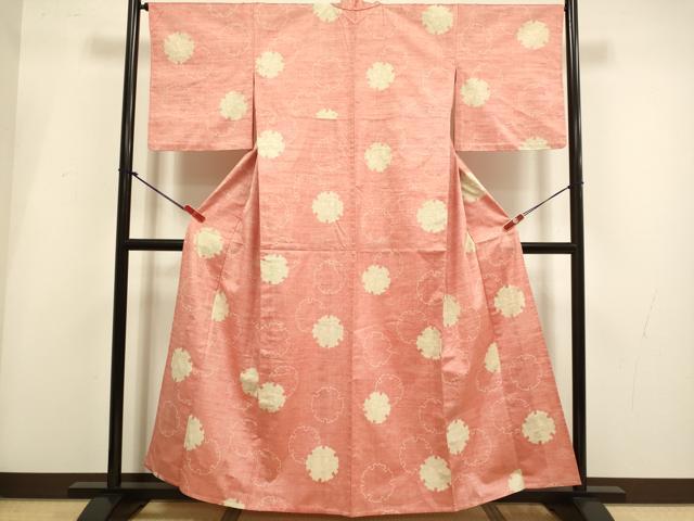 平和屋着物▽上質な紬 単衣 雪輪重ね文 正絹 逸品 DABI4101du