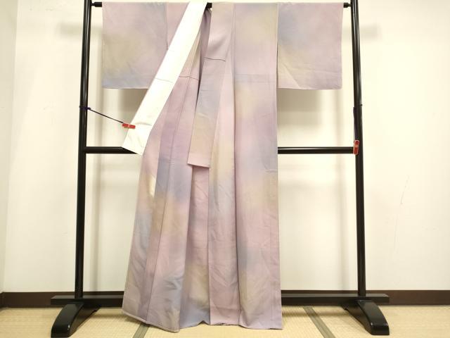 平和屋着物▽染色作家 斉藤三才 小紋 単衣 霞文 暈し染め 正絹 逸品 未使用 DABI4104du