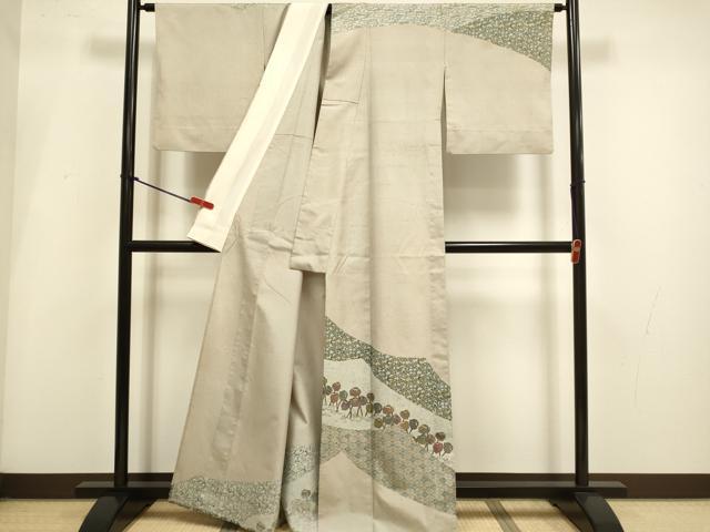 平和屋着物▽訪問着 単衣 紬地 草花文 正絹 逸品 DABI4114du