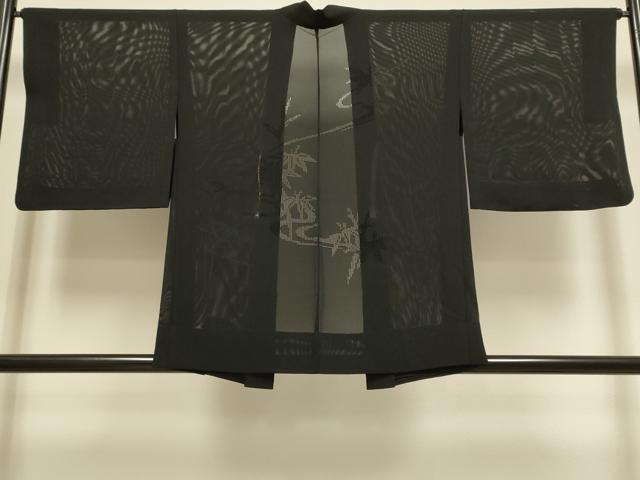 平和屋着物▽羽織 スリーシーズン 春夏秋 塵除け 流水笹文 黒地 正絹 逸品 DABI4115du