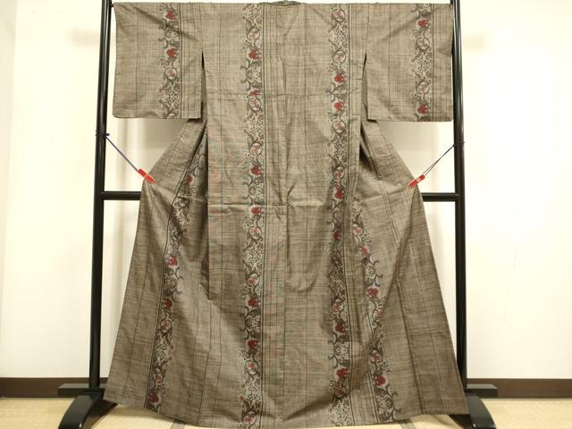 平和屋着物▽本場大島紬 単衣 9マルキ 草花間道 正絹 逸品 DABI4124du