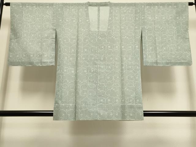 平和屋着物▽道行コート スリーシーズン 春夏秋 塵除け 花唐草文 青白橡色 正絹 逸品 DABI4148du