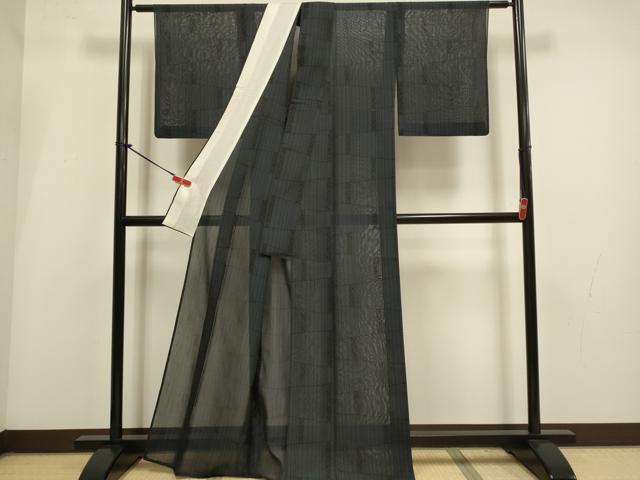 平和屋着物*夏物 結城紬 夏結城 変わり格子 正絹 逸品 DABI4166du