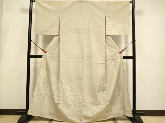 平和屋着物▽本塩沢 訪問着 単衣 草葉文 正絹 逸品 DABI4186du