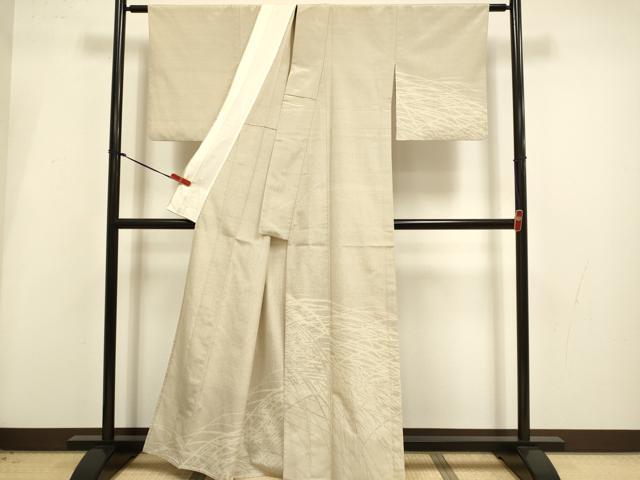 平和屋着物▽本塩沢 訪問着 単衣 草葉文 正絹 逸品 DABI4186du