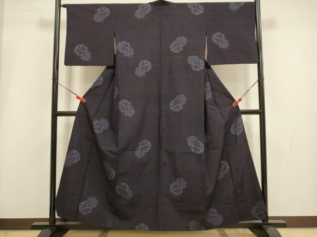 平和屋着物▽結城紬 単衣 100亀甲 雪輪花文 正絹 逸品 DABI4188du