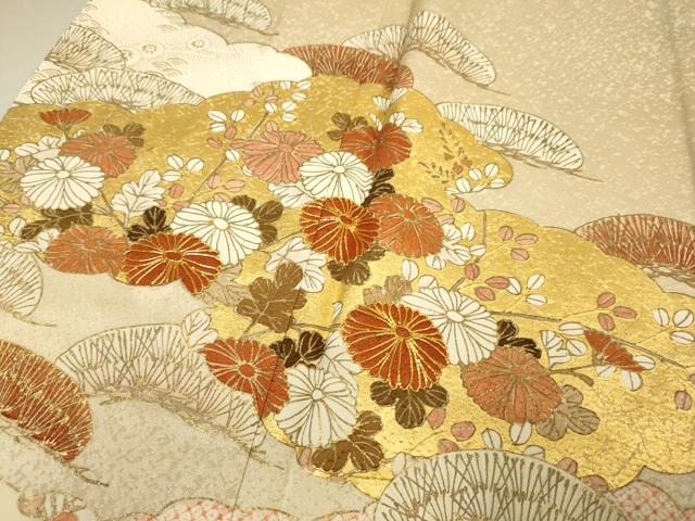 平和屋着物▽銀座きしや 訪問着 単衣 駒刺繍 花松文 金彩 正絹 逸品 DABI4200du