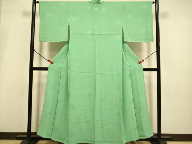 平和屋着物▽上質な色無地 単衣 紗綾形地紋 浅緑色 正絹 逸品 DABI4209du
