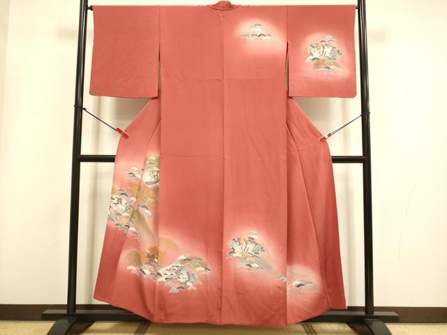 平和屋着物▽訪問着 単衣 扇面花鳥文 暈し染め 金彩 正絹 逸品 DABI4229du