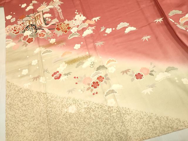 平和屋着物▽訪問着 単衣 御所車花文 暈し染め 金彩 正絹 逸品 DABI4237du