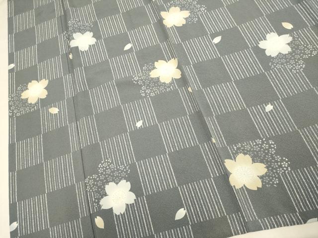 平和屋着物▽上質な小紋 単衣 市松舞桜文 正絹 逸品 未使用 DABI4238du