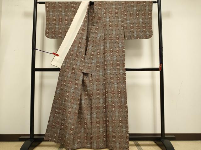 平和屋着物▽本塩沢 単衣 菱文 正絹 逸品 DABI4255du