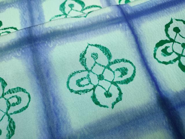 平和屋着物▽上質な小紋 単衣 格子花文 正絹 逸品 DABI4261du