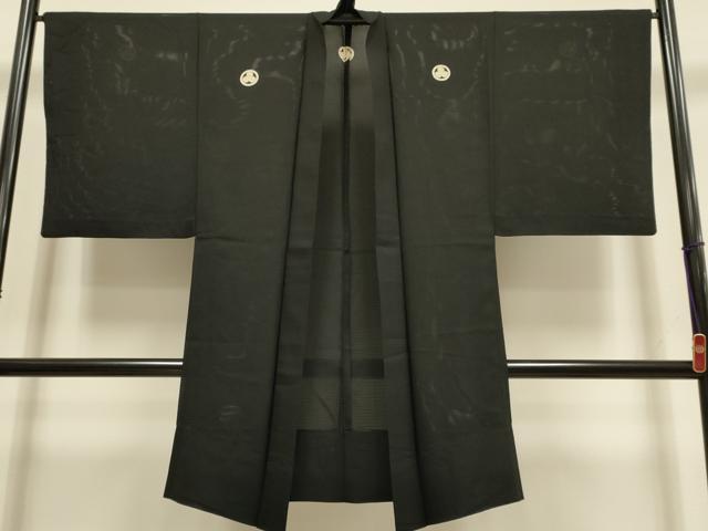 平和屋着物▽男性 黒紋付 長羽織 スリーシーズン 春夏秋 塵除け 絽 正絹 逸品 DABI4267du