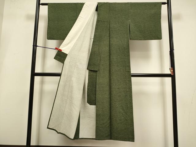 平和屋着物▽江戸小紋 単衣 草花文 お召縮緬 正絹 逸品 DABI4281du