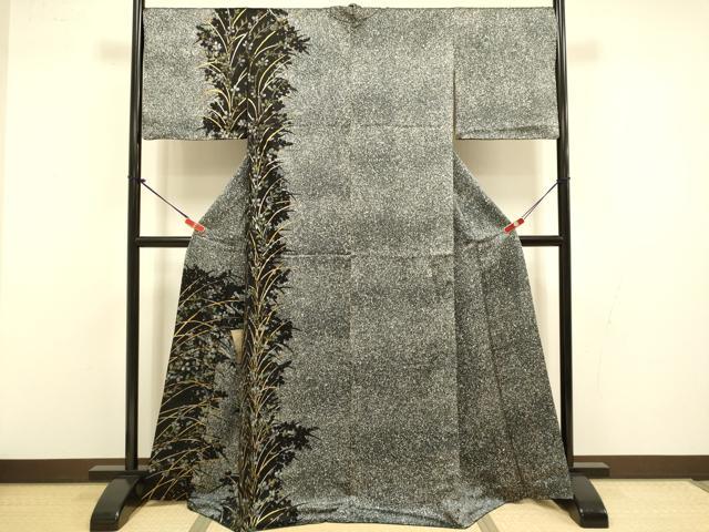 平和屋着物●訪問着 扇面花文 シルエット たたき染め 金銀彩 正絹 逸品 DABI4308du