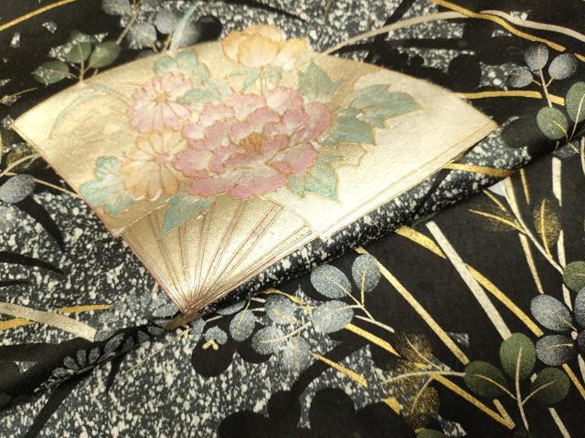 平和屋着物●訪問着 扇面花文 シルエット たたき染め 金銀彩 正絹 逸品 DABI4308du