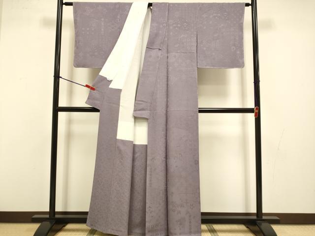 平和屋着物●上質な色無地 切嵌吉祥地紋 濃い梅鼠色 正絹 逸品 未使用 DABI4311du