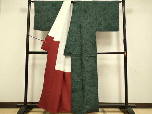 平和屋着物●結城紬 100亀甲 草花文 正絹 逸品 DABI4331du