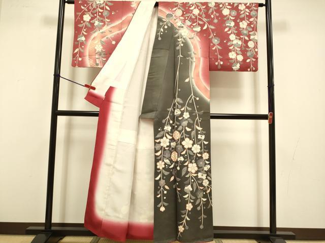 平和屋着物●訪問着 枝垂れ花文 暈し染め 銀彩 ますいわ屋扱い 正絹 逸品 DABI4334du