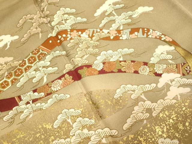 平和屋着物●豪華色留袖 駒刺繍 宝尽くし松文 金彩 正絹 逸品 DABI4338du
