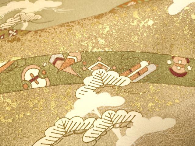 平和屋着物●豪華色留袖 駒刺繍 宝尽くし松文 金彩 正絹 逸品 DABI4338du